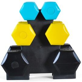 Signature Fitness Colored Vinyl Coated Dumbbell Set with Stand, 32-Pound Set with Stand, 3LB, 5LB, 8LB (3 Pairs)