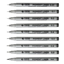 Willingood Fineliner Pigment Liner Set [9 Pieces] with 8 Line Widths and 1 Brush (Black Fineliner Pens Artist Set Pigment Liner