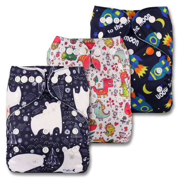 Littles & Bloomz, Reusable Pocket Cloth Nappy, Fastener: Popper, Set