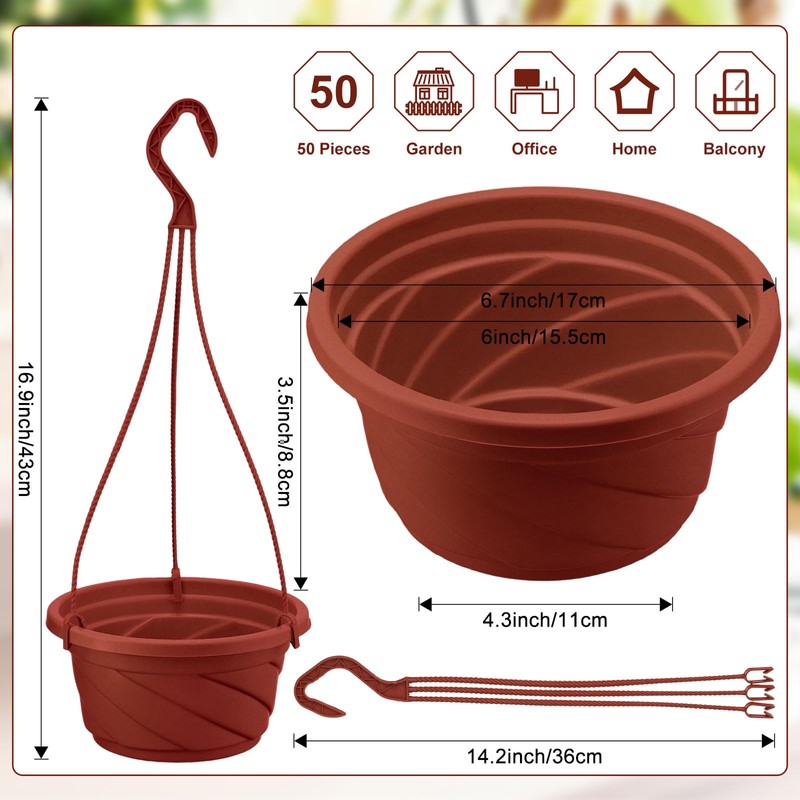 Tioncy 50 Pcs Plastic Hanging Planter Round Hanging Pot for
