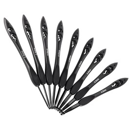 POFET Crochet Hooks Set Black, Ergonomic Metal Crochet Hooks for Arthritic Hands, 9 PCS Unique Plastic Handle Crochet Hooks(2.0mm-6.0mm), Crochet Hooks Starter Set