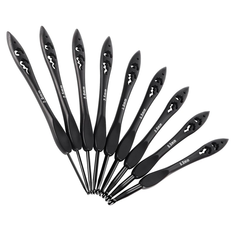 POFET Crochet Hooks Set Black, Ergonomic Metal Crochet Hooks for