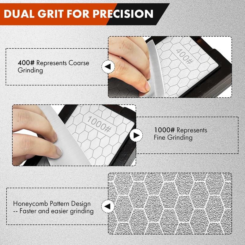 Diamond Sharpening Stone, Sharpening Stone with 2-Sided 400/1000, Diamond Plate