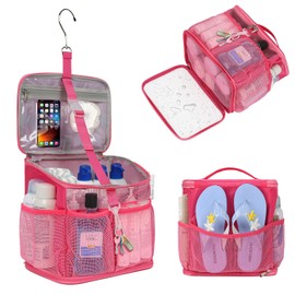 CUBETASTIC Shower Caddy Portable Mesh Shower Tote for Bathroom, Gym, Travel, Camping - Quick Dry Hanging Organizer Toiletry Bag with Handle for College Dorm Room, Men & Women (A# Hot Pink, 9.8")