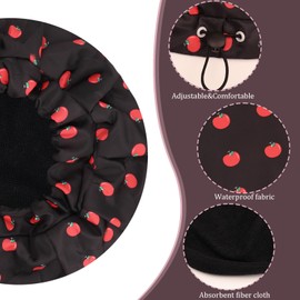 Shower Cap,Adjustable Large Shower Cap for Women,Cloth Lined EVA Exterior Reusable Double Layer Waterproof,for All Hair Lengths, Hotel Travel Essentials Accessories-Black