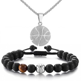 Actacve 2 Piece Basketball Jewelry Set, Basketball Bracelet, Basketball Necklace, Exquisite Jewelry Gift Box, Gifts for Teenager Players Teams, Birthday/Family Gathering Gifts for Teenager
