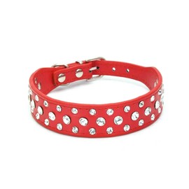 Rhinestone Dog Collar, Adjustable Durable PU Leather Crystal Pets Collar Diamond Bling Cat Collar For Small Medium Large Dogs Red XS