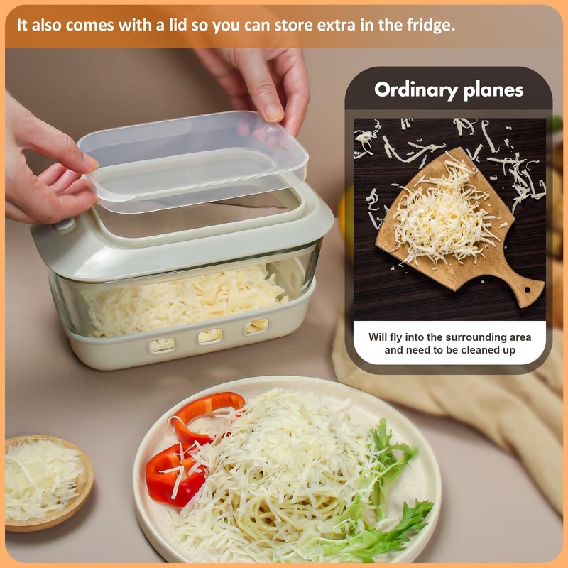 Glass Cheese Grater with Container and Lid, 46OZ Airtight Cheese