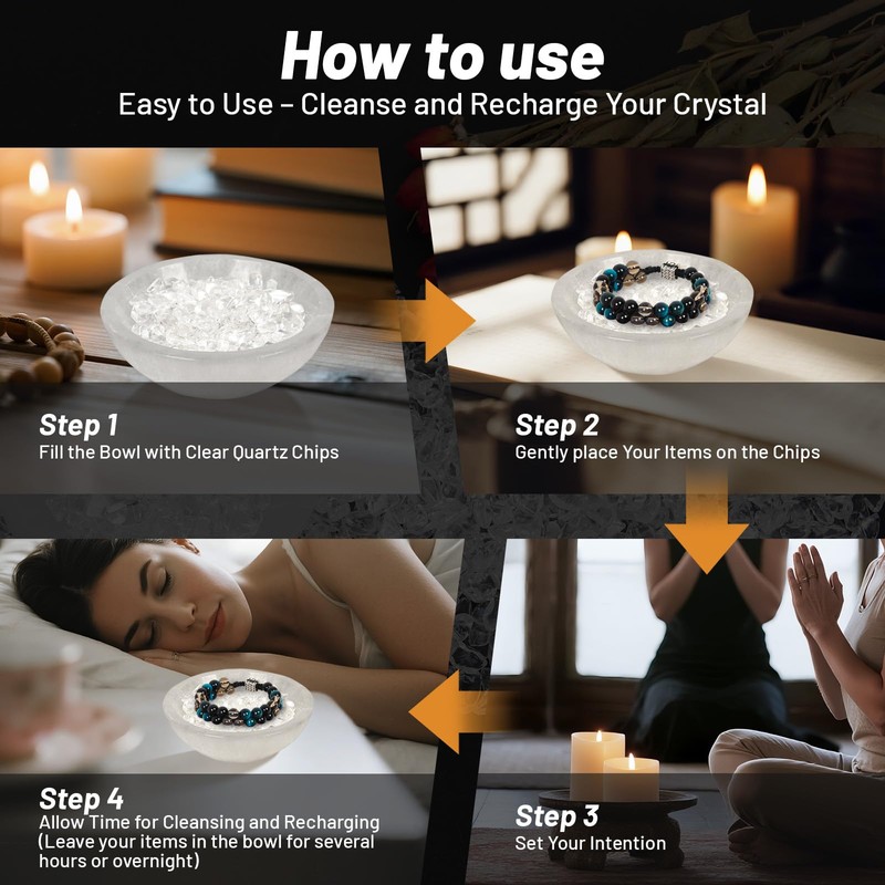 Orientrea 4" Selenite Crystal Bowl with 100g Clear Quartz Chips-