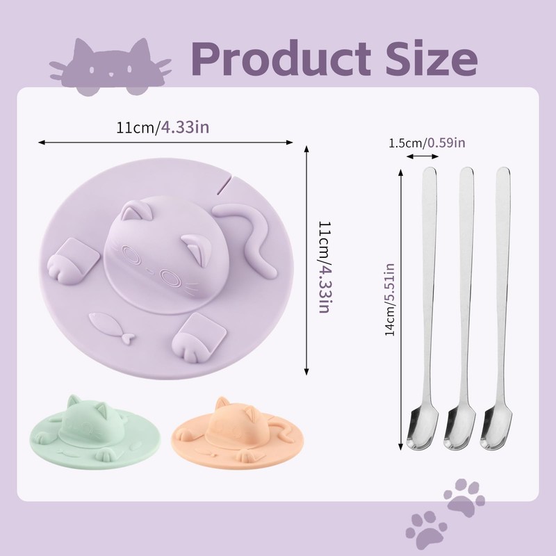 3 Pcs Cute Cat Silicone Tea Bag Squeezer, 4.13 Inch