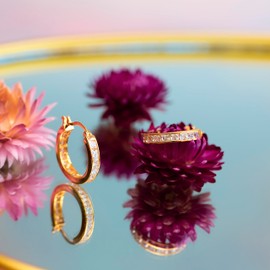 Tuscany Silver Women's Sterling Silver Gold Plated Cubic Zirconia Huggie Earrings