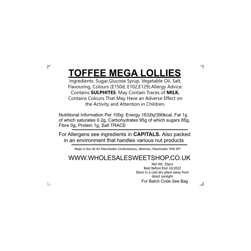 Toffee Mega Lollies (x25)