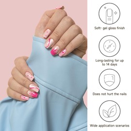 Semi Cured Gel Nail Strips, 28 pcs Gel Nail Strips Work with Any UV Lamp, Long Lasting Gel Nail Stickers Full Nail Wraps, Salon Quality Heart Stickers for Nail Valentines Day(Love Heart)