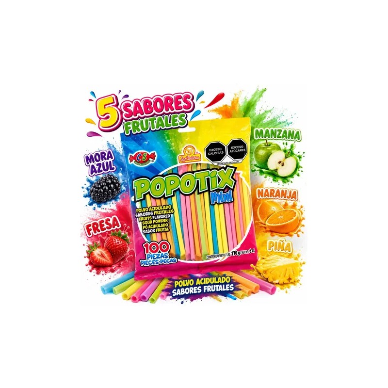 Popotix Mini 100 pzs Polvo Acidito Sabor Frutal Las Delicias