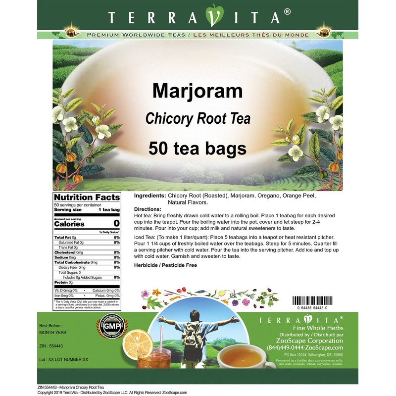 Marjoram Chicory Root Tea (50 tea bags, ZIN: 554443)