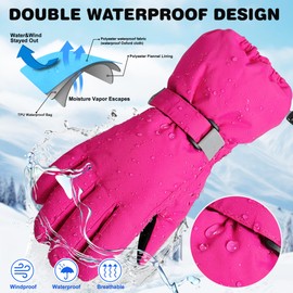 ThxToms Children's Ski Gloves Winter Snow Ski Gloves -15°C Windproof Waterproof Warm Oxford Thickened Cold Weather Outdoor Sports Snowboard Skiing Boys Girls for 4-13 Years Old