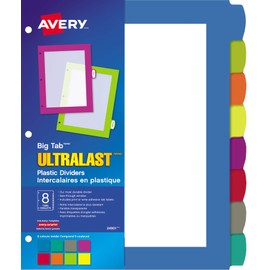 Avery Big Tab UltraLast Plastic Dividers for 3 Ring Binders, 8 tabs, Multi-Colour, 1 Set (24901)