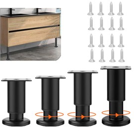 Adjustable Furniture Feet, Pack of 4 Stainless Steel Furniture Feet, Height Adjustable 80 mm - 120 mm, Base Feet, Table Legs, Metal Black Furniture Legs for Cabinet, Sofa, Feet, Cabinet Feet, Bed Feet