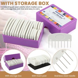 20+60+1 Knit Blocking Combs Pins Kit with Storage Box, 20pcs 2-Size Stainless Steel Blockers (Long & Short), 60pcs Colorful Stitch Markers & Tape Measure for Knitting, Crochet, Blocking Mats