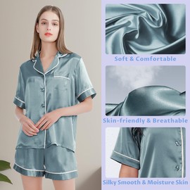 100% Pure Mulberry Silk Pajama Set for Women, 2-Piece Luxury Loungewear (gray-L-1)