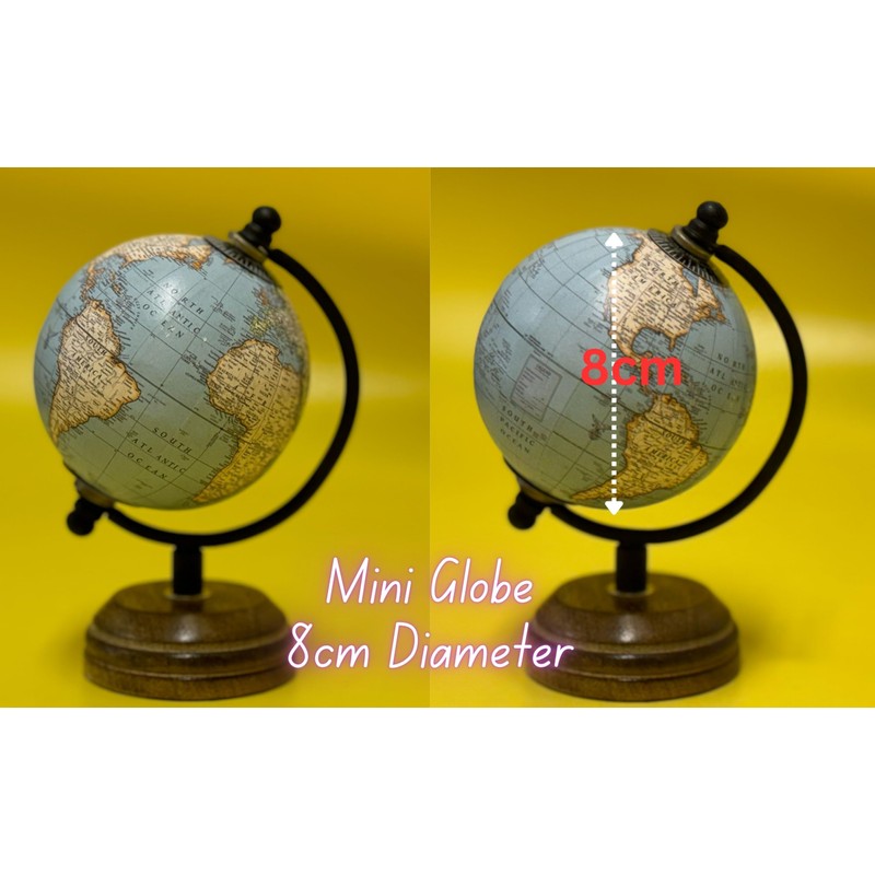 EXERZ 8cm Small Antique Globe with Wooden Base Handmade Decorative