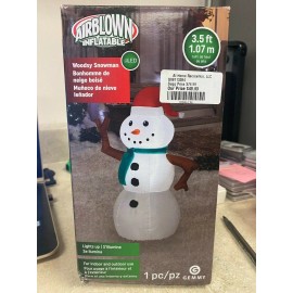 Gemmy Airblown Woodsy SNOWMAN holiday Inflatable 3.5 ft Christmas New in Box