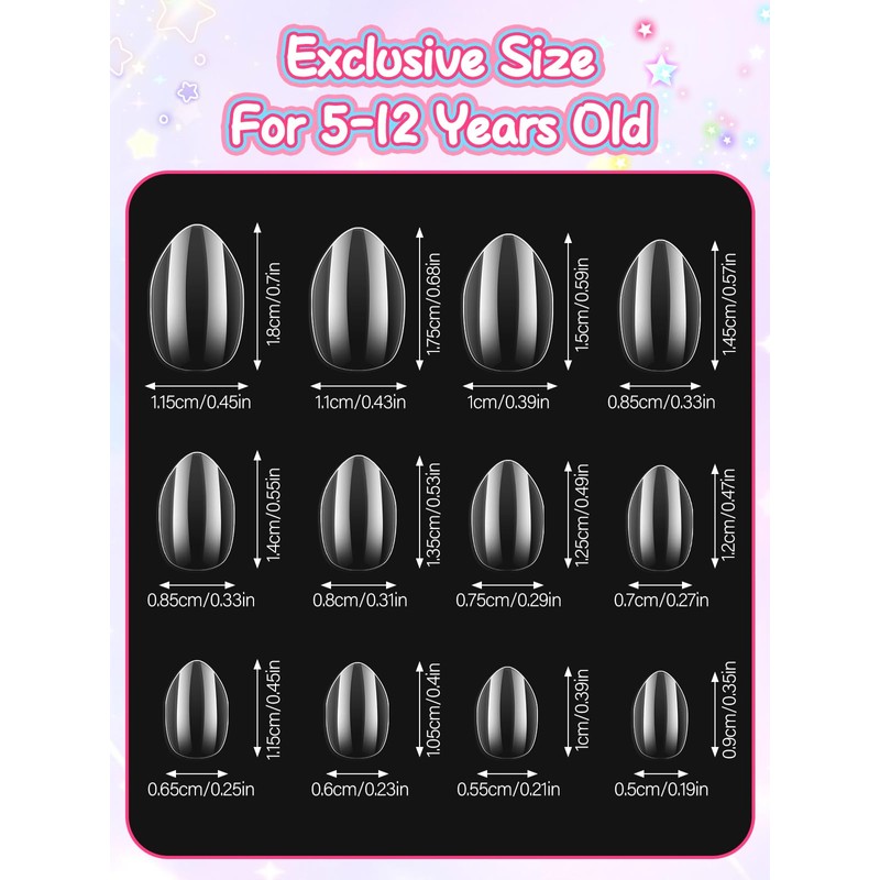 EBANKU Kids Fake Nails, 240PCS Short Almond Clear Nail Tips
