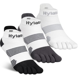 Hylaea Five-Toe Socks, Coolmax Ankle Athletic Running Socks, Moisture Wicking & Max Cushioning, White Small
