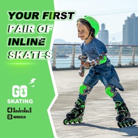 2PM SPORTS Torinx Boys Adjustable Inline Skates, Fun Beginner Roller Skates for Kids, Youth, Girls, Men and Women - Green Large
