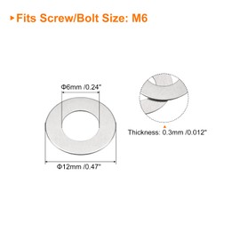 sourcing map M6 304 Stainless Steel Flat Washers, 100pcs 6x12x0.3mm Ultra Thin Flat Spacers for Screw Bolt, Electronic Repair, Automotive
