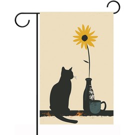 iWeeta Black Cat Garden Flag, Black Cat & Sunflower Artistic Design Banner 12x18 Inches for Yard Outdoor Decor