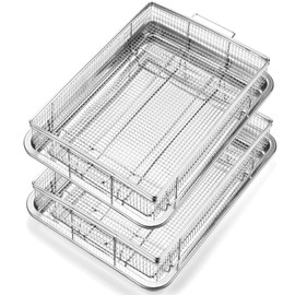 4PCS Air Fryer Basket for Oven, 15.5"x11"Nonstick Stainless Steel Baking Sheet 360°Heating Grilling Baking and Roasting Oven Air Fryer Accessories Basket and Tray for Family BBQ Party Cooking