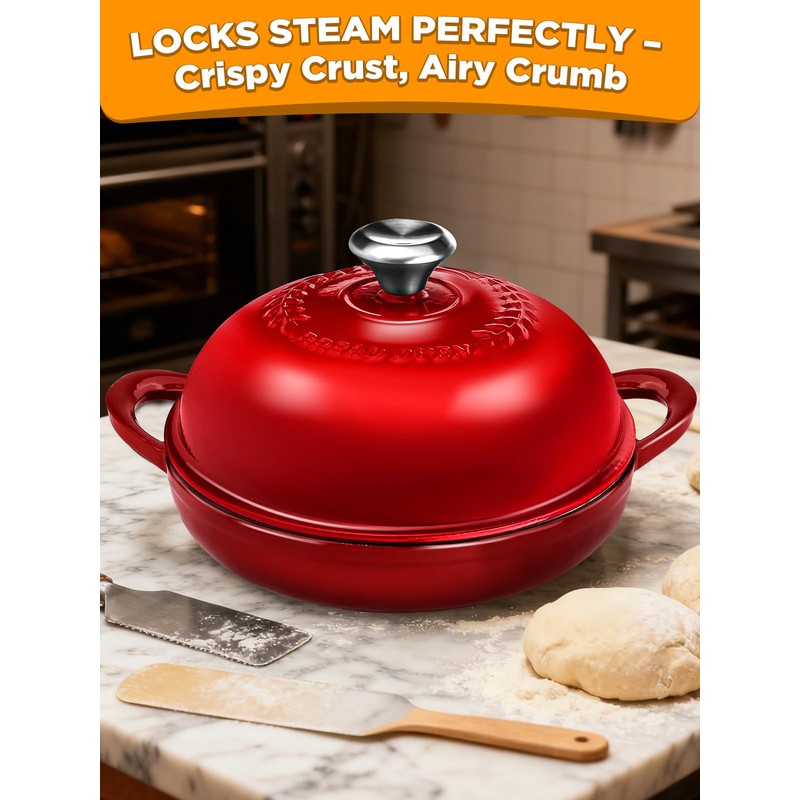 Dutch Oven Bread Baking Pot with Lid 6QT Enameled Cast
