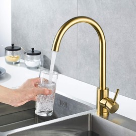 Kohonby Single Handle High Arc Brushed Gold Kitchen Faucet Stainless Steel Commercial Single Hole Kitchen Sink Faucet,Modern One Hole Bar Sink Faucet(Brushed Gold)