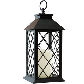 Bright Zeal 13.5" Black Vintage Candle Lantern with LED Pillar Candle and Timer - IP44 Waterproof Porch Light - Tabletop Lantern Decorative Outdoor