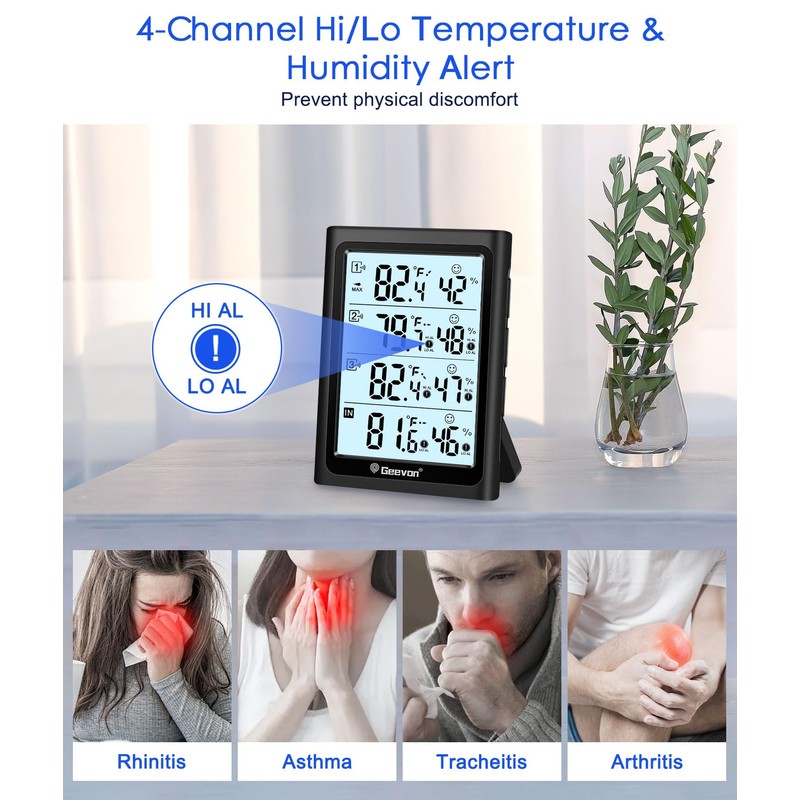 Geevon Weather Stations Wireless Indoor Outdoor Thermometer with 3 Outdoor