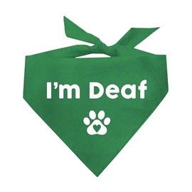 I'm Deaf Dog Bandana | 100% Adjustable Cotton Triangle | Made in USA | Deaf | Impaired | Hearing Loss Accessory | Warning | (Green, OS 412)