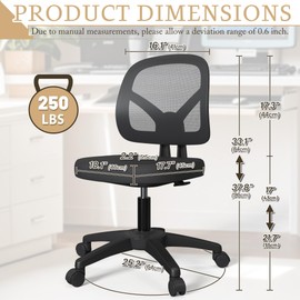 Small Mesh Armless Office Desk Computer Chair with Lumbar Support Swivel Height Adjustable for Adults and Kids