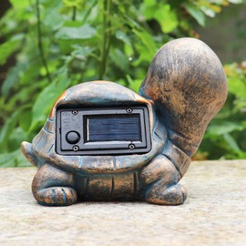 Outdoor Garden Ornaments, Solar Garden Tortoise Garden Decor Statue, Resin Tortoise Garden Ornament with Solar Lights, Waterproof Garden Tortoise Statues Sculptures for Patio Lawn Porch Ornament Gift