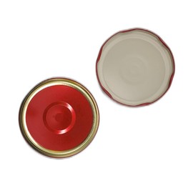 OPIROS Twist Off Capsules with Hinged Lids Diameter 70 mm with Central Click Click Click Control Knob Color Rose Gold Lid for Mason Jars Jams (50)