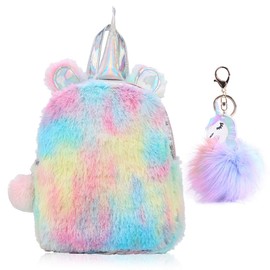 SEDEX Unicorn Backpack Children's Backpack Girls Plush Unicorn Cute Backpack Student Soft Rainbow Cute Toddler Kids Backpacks Pattern School Bag with Keyring, Rainbow Colour, cute