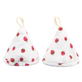 Shiwaki One Pair of 4.3 Inch Comfortable Triangle Cute Cotton Oven Gloves for Pot Lid Gloves Anti Scalding Cooking Oven Pot Handle Oven Gloves - Strawberry