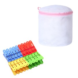 40PCS Colorful Clothesline Clips With Mesh Storage Bag Clothespins And Peg Basket For Washing Line Set Strong Grip Windproof Clothespins Rustproof Suitable For Home Garden