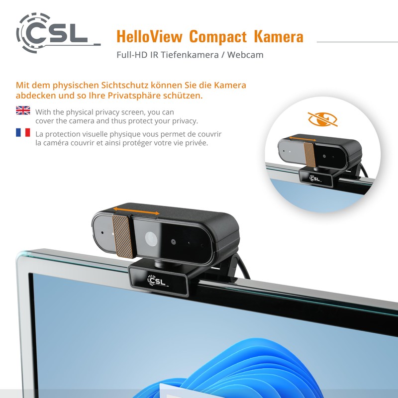 Windows Hello Camera - CSL HelloView Compact RGB Webcam, Infrared