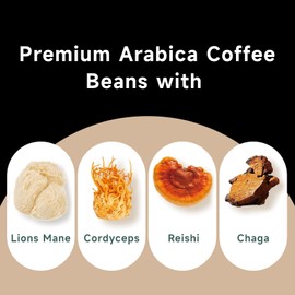 Chaism Mushroom Coffee Pods - Arabic Coffee with Lions Mane, Cordyceps, Reishi, Chaga for Focus & Energy Boost, Sugar-Free, Fat-Free,12 K Cups (12 Counts, Medium Roast)