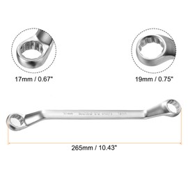 HARFINGTON Offset Extra Long Box End Wrench 17 x 19 mm Metric 12 Point 75 Degree Offset Double End Box Ratcheting Wrench Carbon Steel Polished Long Spanner Tools