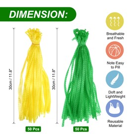 uxcell 100pcs Egg Hatching Bags, 12 Inch Mesh Nylon Netting Reusable Produce Mesh Bags Strong Stretchable Plastic Seafood Boil Bags for Fruits Vegetables Storage, Yellow/Green