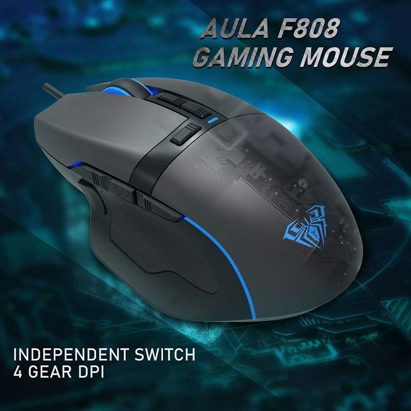 Aula F808 RGB Optical Wired Gaming Mouse with 4-Speed DPI,