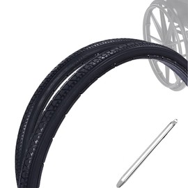 DUMMKZMC Wheelchair Rear Wheel Replacement Tire, Manual Flat-Free Polyurethane Wheelchair Tire 24“(1 Pair)