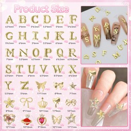 Gold Letter Nail Charms, Alloy Alphabet Words Nail Charm, Cross Star Nail Gems Charms, Gold Alloy Nail Charm for Acrylic Nail Art Women DIY Accessories